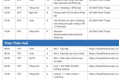 Lịch phát sóng dạy học trên truyền hình ngày 07/09/2021